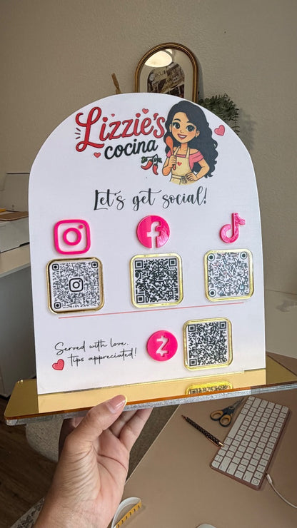 Custom QR Payment & Social Media Sign with Stand 10" × 12"